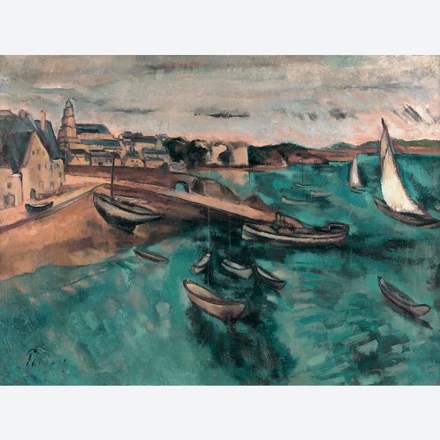 Sailing ships in a port