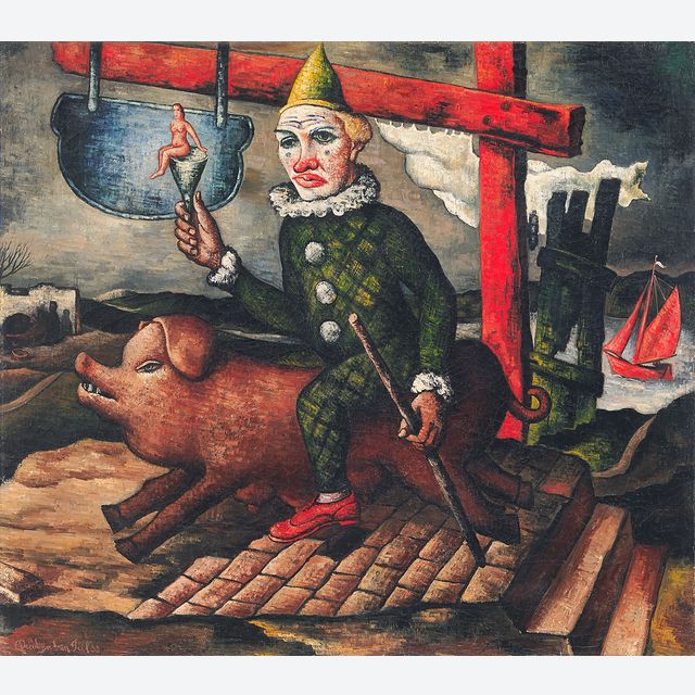 Clown on pig and sea