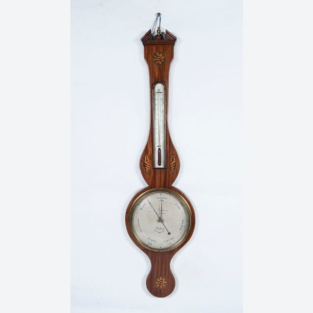 A good English mahogany inlaid wheelbarometer by L. Giannal Salop, circa 1820.