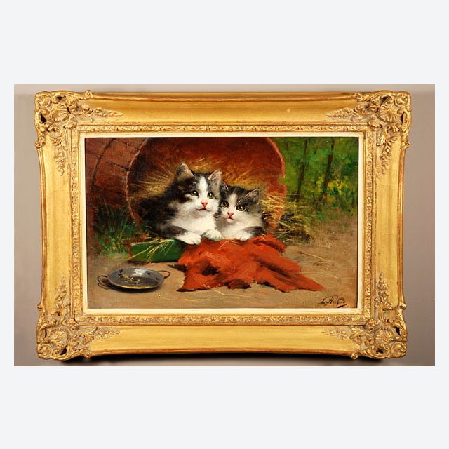 'Kittens at rest' (oil on canvas) by Léon-Charles Huber (1858-1928), circa 1880