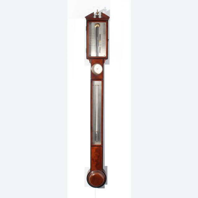 An English mahogany and ebony stick barometer, by Gilbert Gilkerson, circa 1820