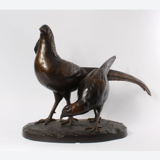 A pair of pheasants, patinated bronze by Julius Schmidt Felling (1895-1930)