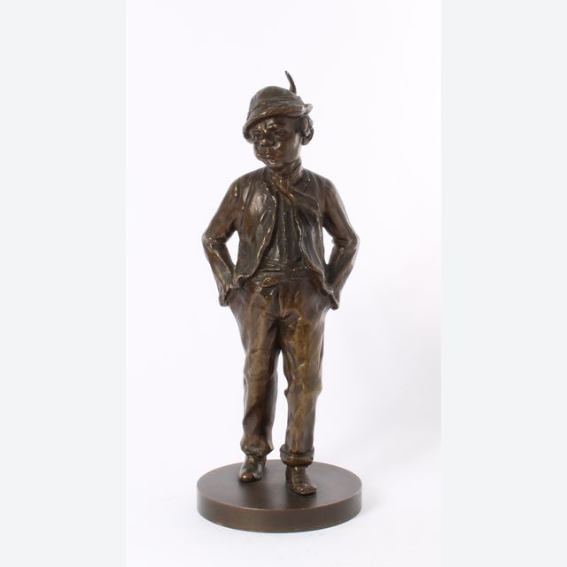'walking peasant', lost wax patinated bronze sculpture, circa 1900.