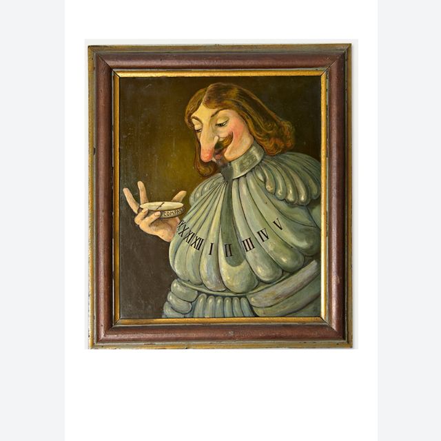 Ein humoristisches Gemälde eines Adligen oder Wissenschaftlers, das eine Sonnenuhr symbolisiert.