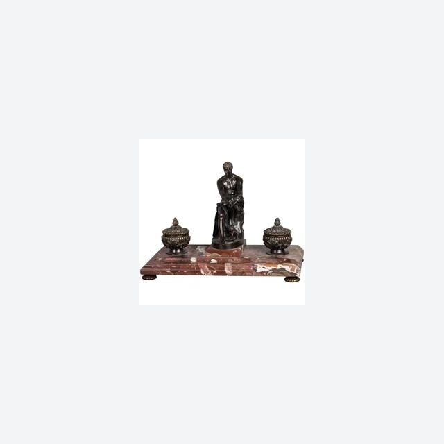 A very imposing 19th century inkwell on a beautiful marble base, circa 1860