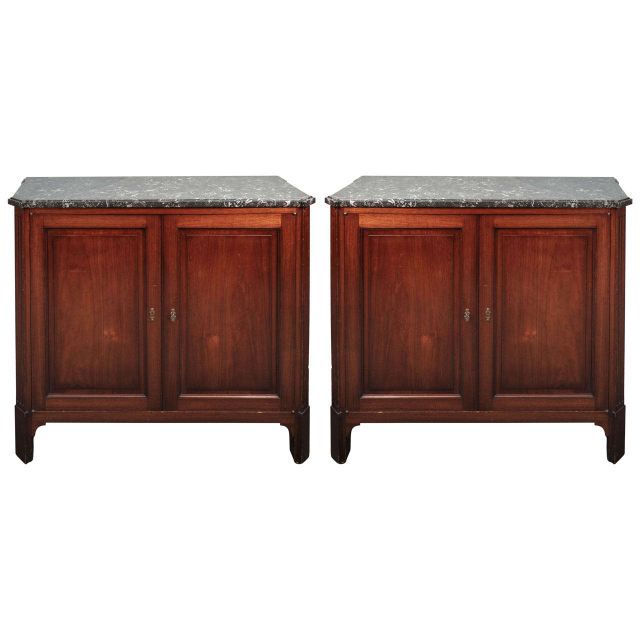 A Pair of French Mahogany Cupboards with Marble Top circa 1830