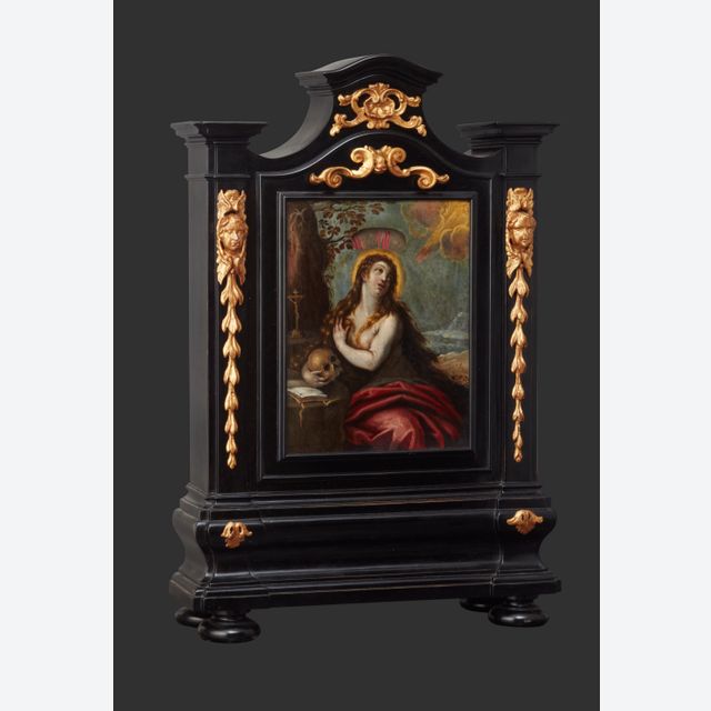 A very unusual early Italian ebonised night clock with annular dial, circa 1660