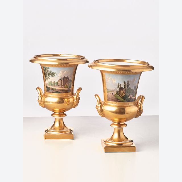 A fine pair of topographical porcelain vases with scenes of Haarlem, circa 1830