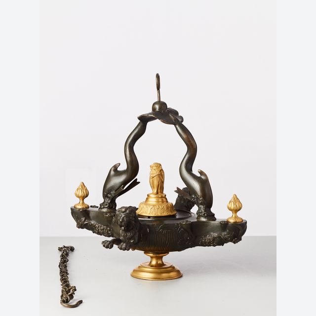 Eine ungewöhnliche französische Charles X Bronze-Hänge- oder Tischöl-Lampe, um 1830.