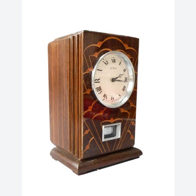 M169 Coromandel houten Reutter Atmos klok, Art Deco periode en stijl, Frankrijk ca 1930.
