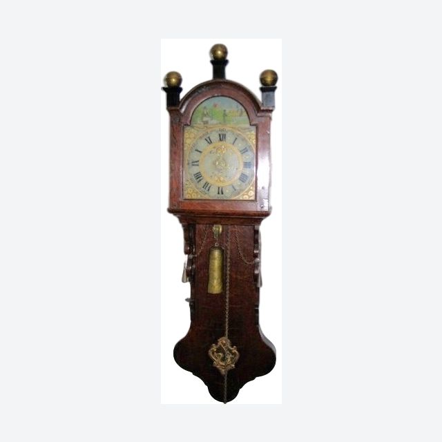 DW24 Pendule de queue frisonne particulière, dite pendule de bureau ou de notaire, vers 1830, en parfait état d'origine