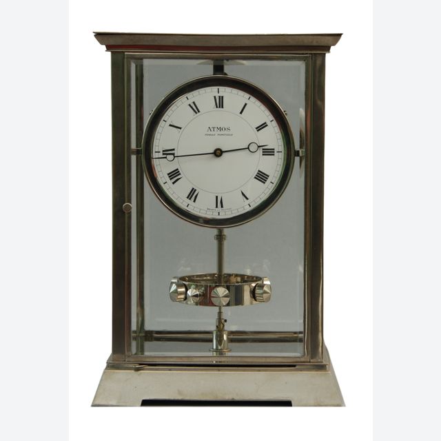 M204 Vernikkelde Art Deco stijl J.L. Reutter 4 zijdig verglaasde Atmos klok, in grote uitvoering.