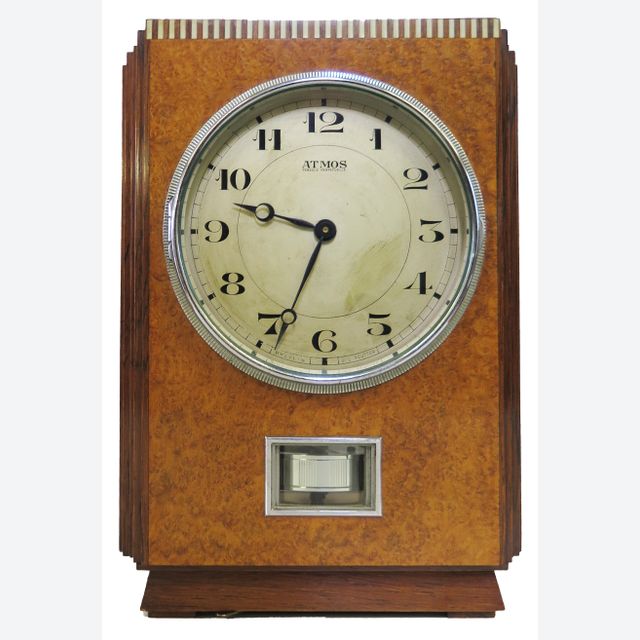 M217 Houten Atmos klok, Amboyna wortelnoot, J.L. Reutter, model LG I, Nr 144