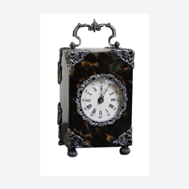 C12 Tortoise and silver travel clock