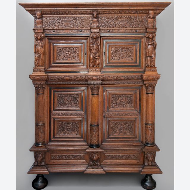 Cupboard, so-called Beeldenkast with personifications of the seven Virtues