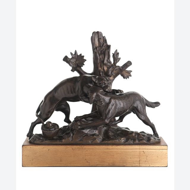Sculpture en bronze du 18e siècle de Deux Chiens se Battant