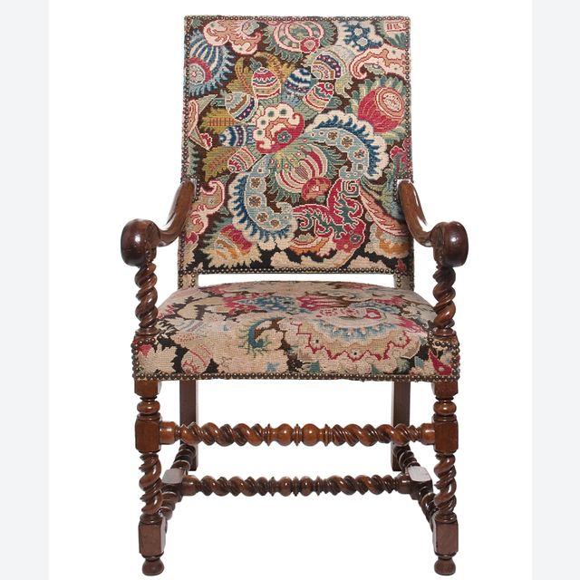 A Good Walnut Needlepoint Louis XIV Arm Chair