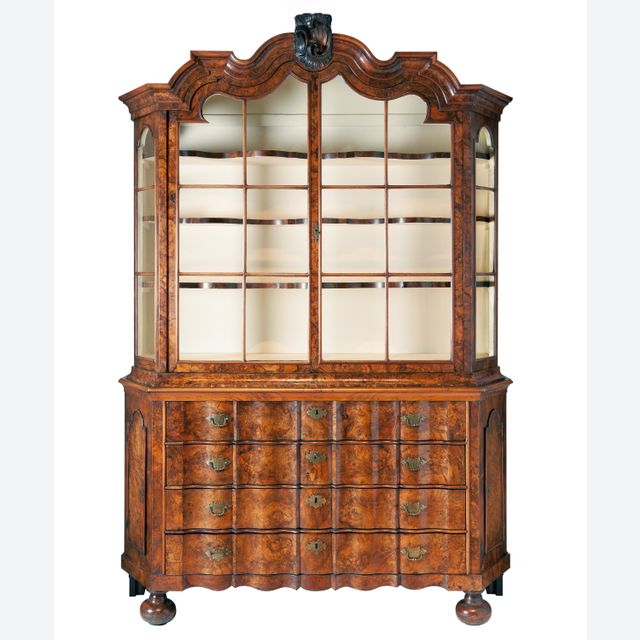 A Dutch Louis XV Burr-Walnut Display Cabinet