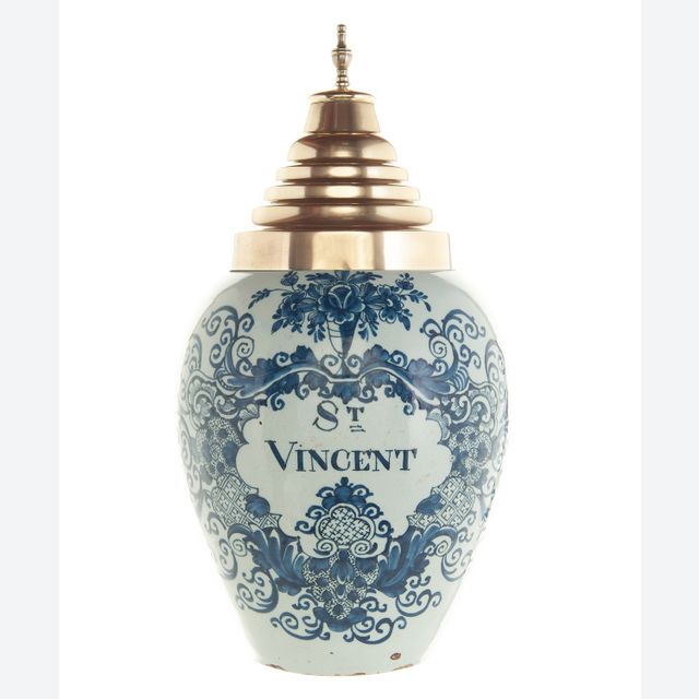 A Blue and White Tobacco Jar in Delft Earthenware 'St-Vincent'