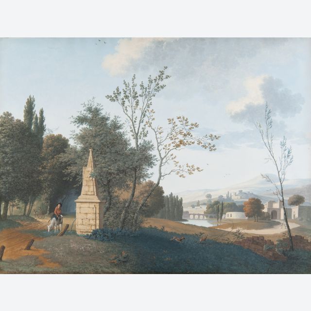 Josephus Augustus Knip - Gouache op Papier - Italiaans Landschap met Figuren