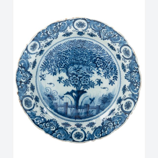 A So Called 'Tea Tree' Charger in Delft Earthenware