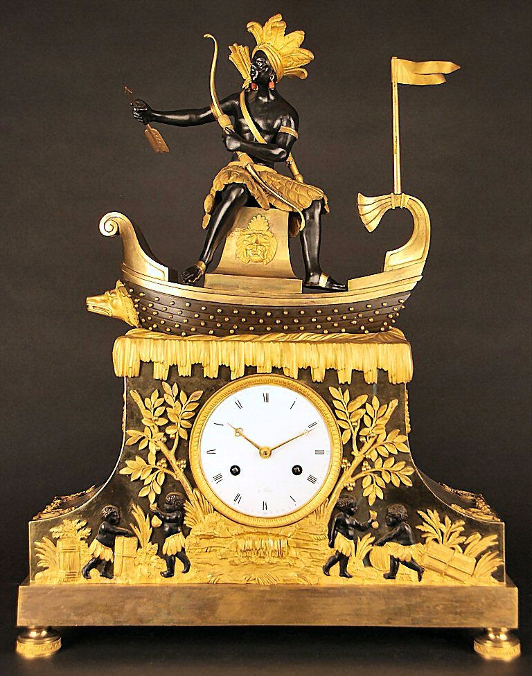 Franse pendule, sculptuur van de 'Amerindian Jager',  à Paris circa 1800.