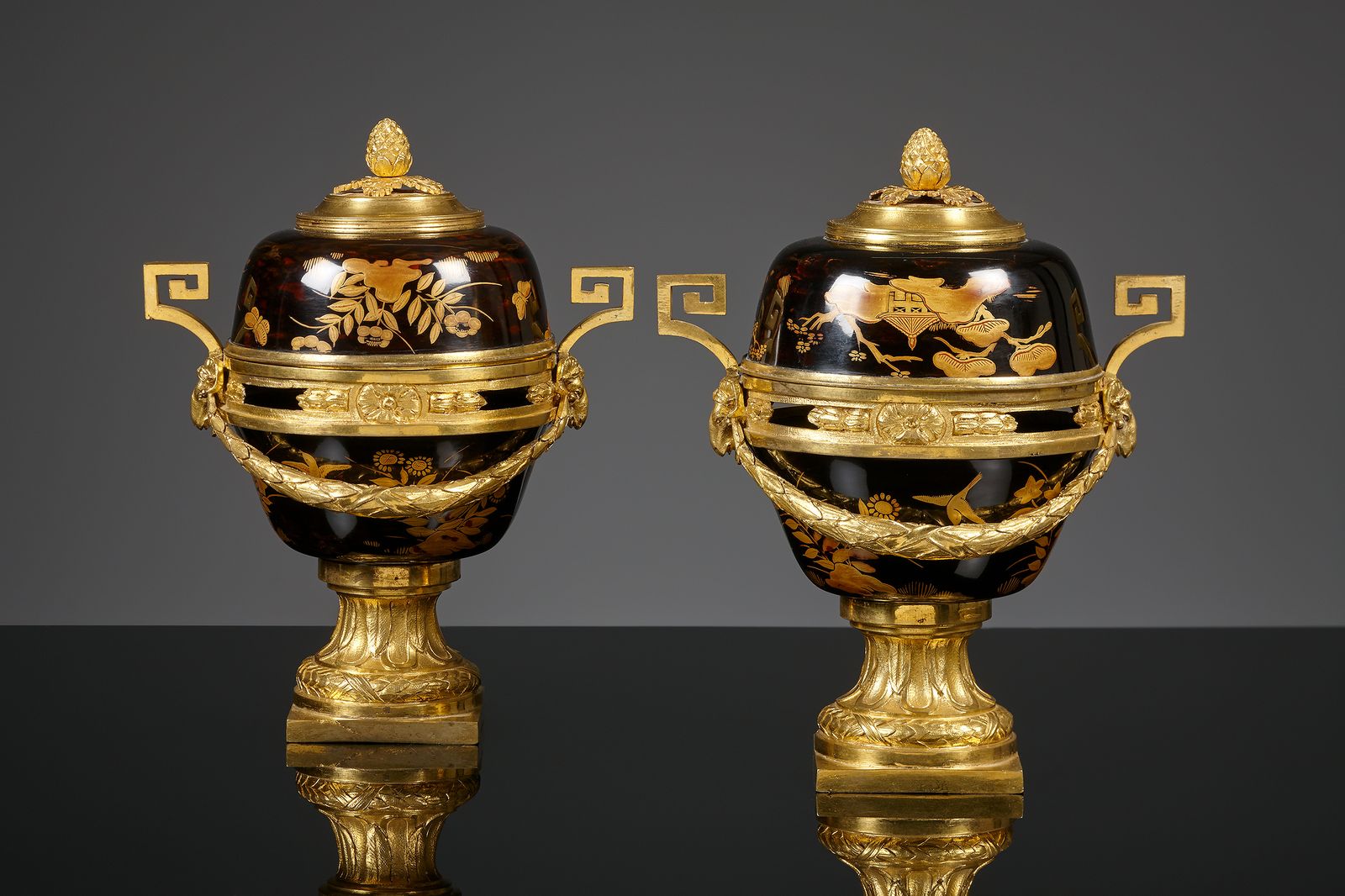 Pair of French mounted Louis XVI potpourri containers