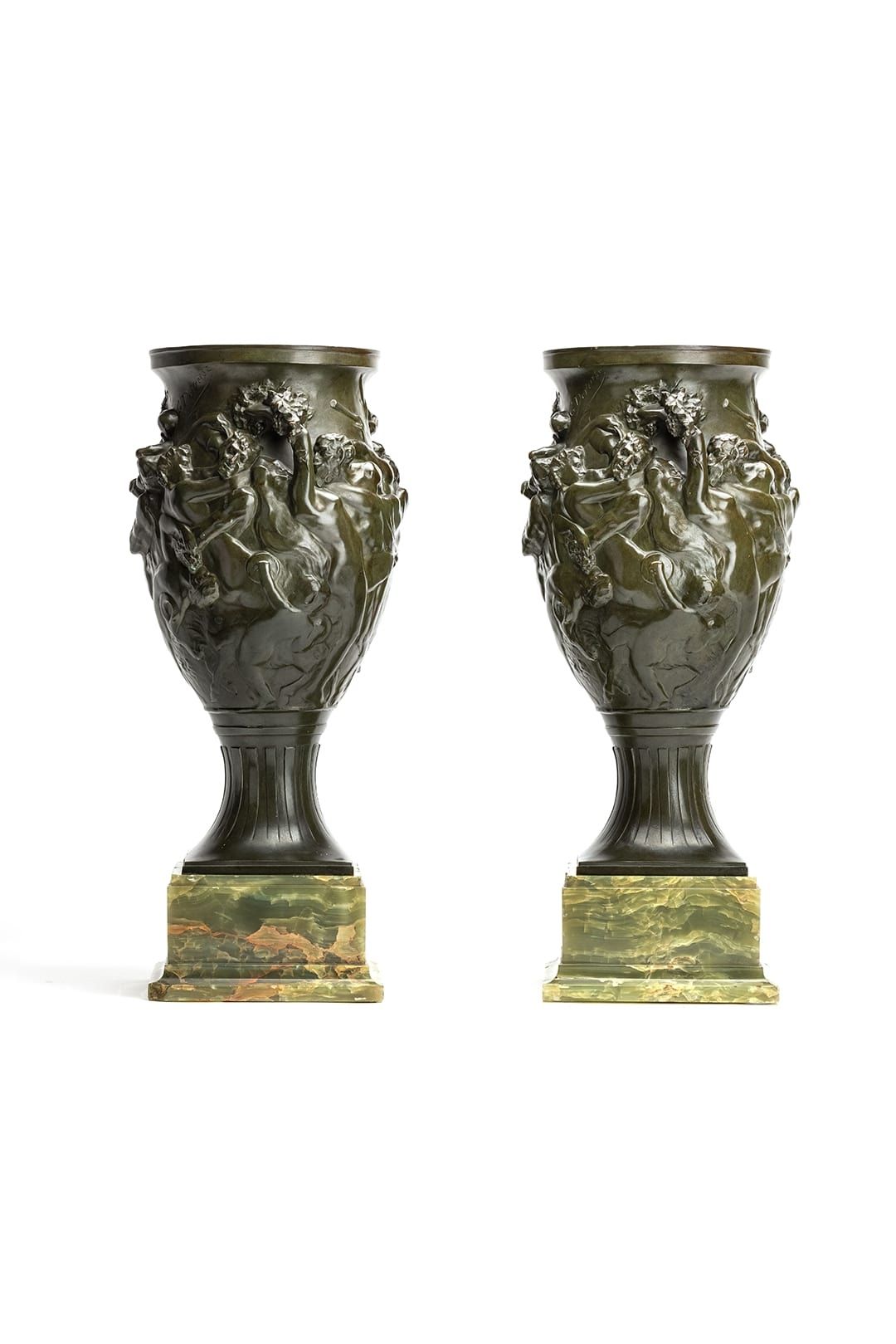 Art Nouveau bronze patinated vases