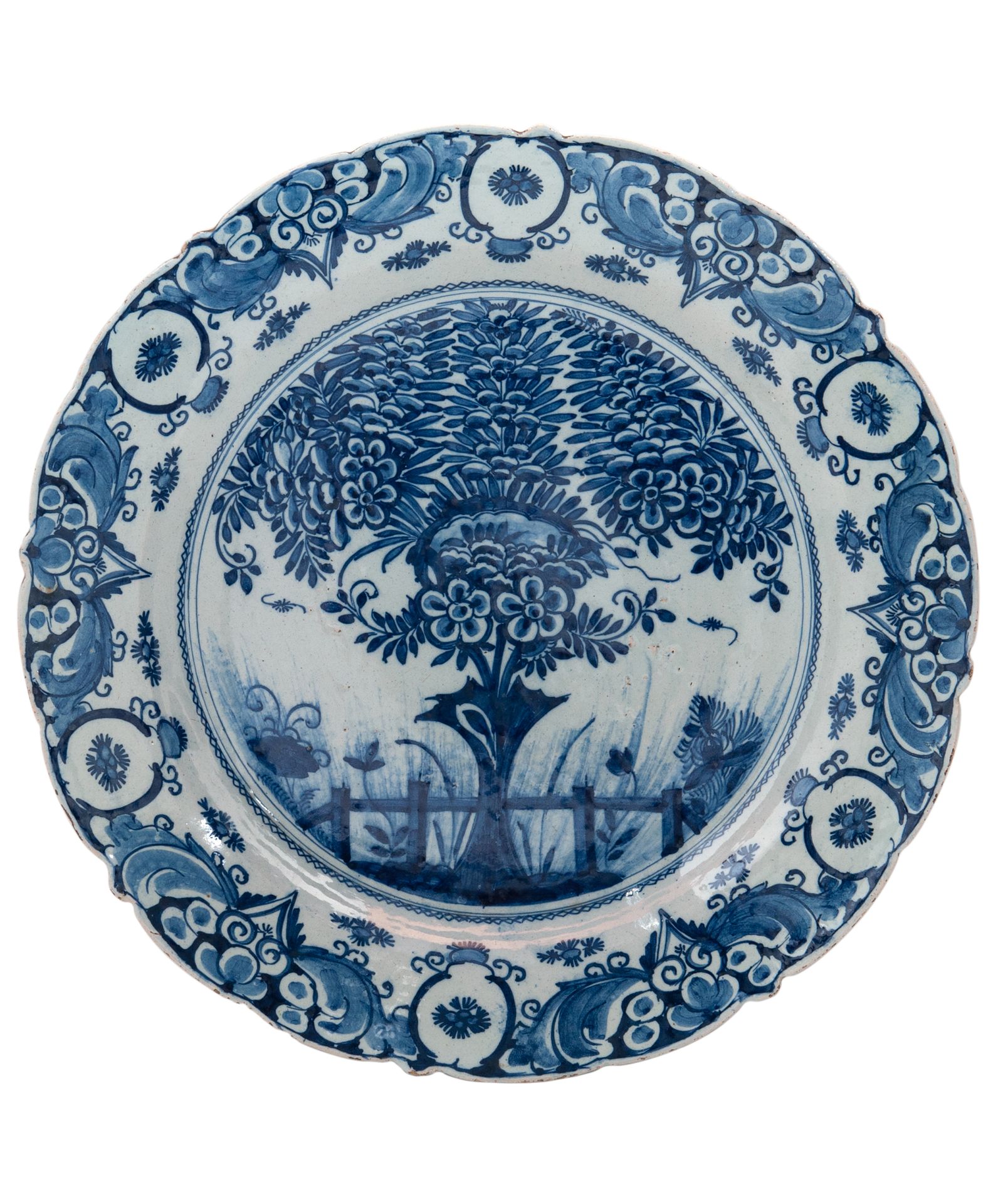 A So Called 'Tea Tree' Charger in Delft Earthenware