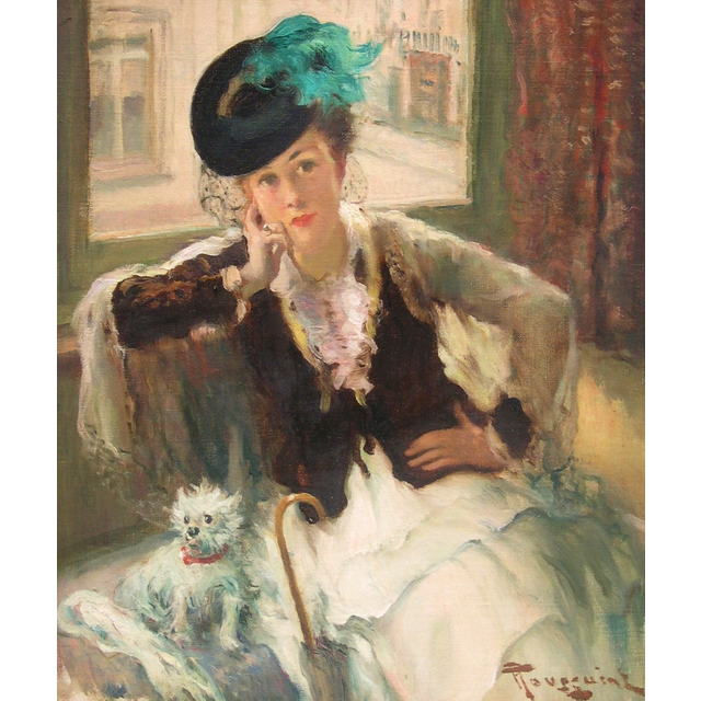 Lady in white dress with dog