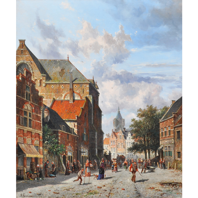A busy Dutch street scene