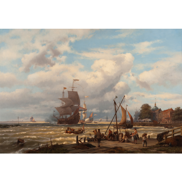 A V.O.C. merchant ship in the roads of Dordrecht