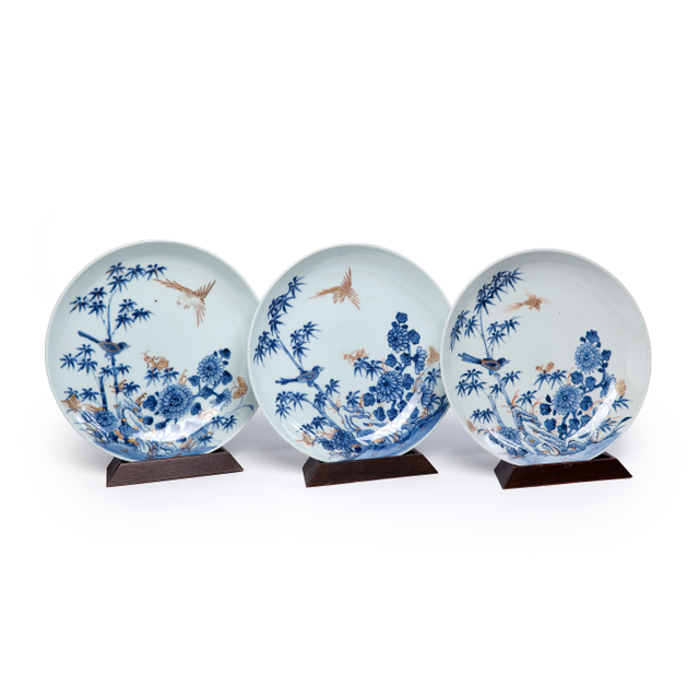Drie blauw/witte Chinese borden