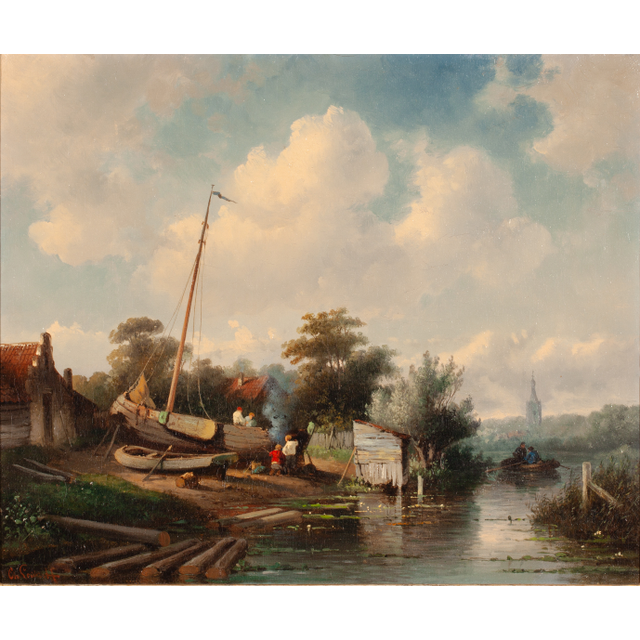 Riverlandscape with a shipyard