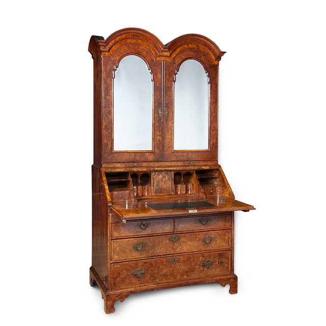 A Walnut double domed bureau bookcase