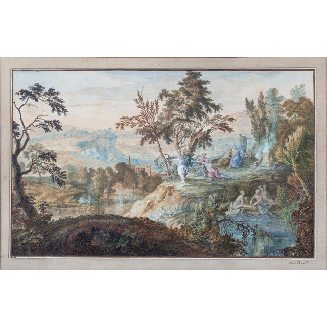 Idyllic scene with bathing nymphs