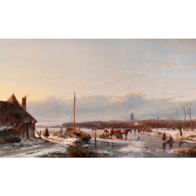 Skaters on the ice near Zaltbommel, The Netherlands