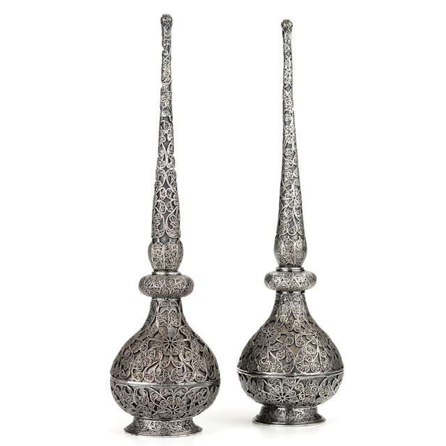 A pair of silver rosewater sprinklers
