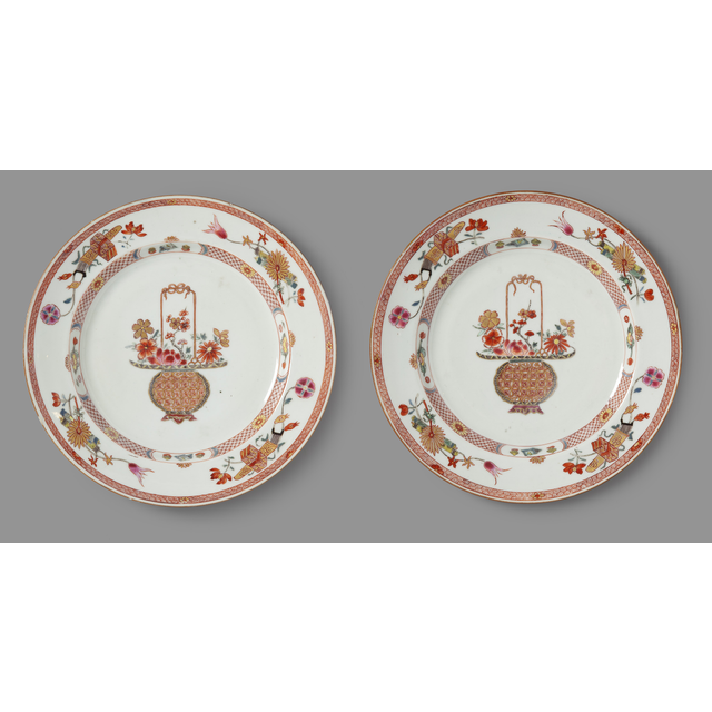 Pair of Famille-rose “Flower Basket” plates