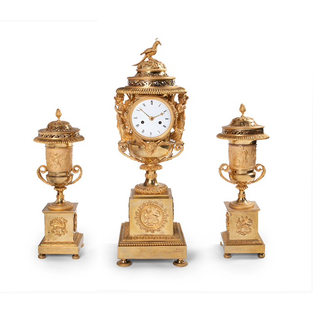 An impressive French three-piece clock garniture