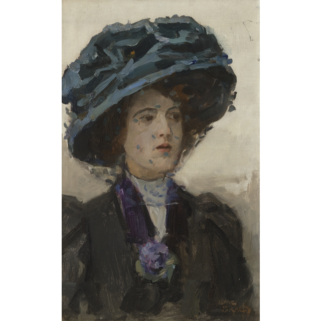 Elegant lady with blue hat