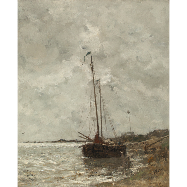 Ship on riverbank