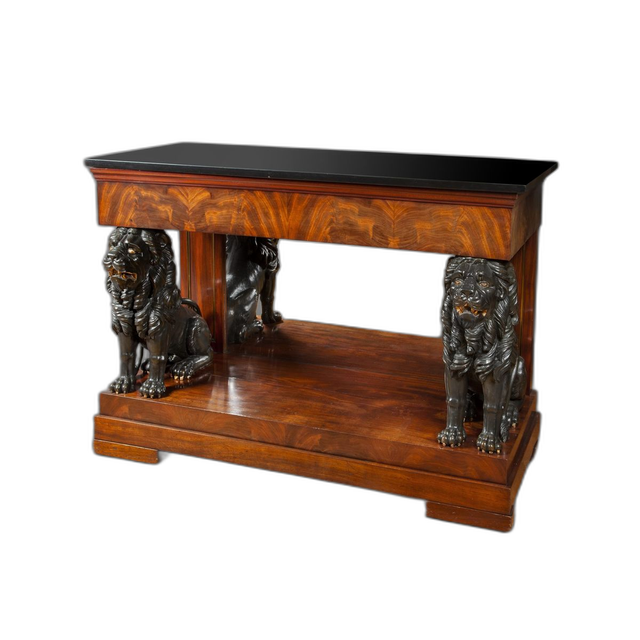 Empire console with seated carved wooden lions