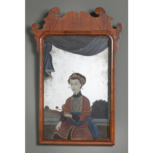 A George II Chinese export glass painted mirror