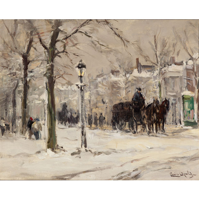 Horse carriage in snowy city