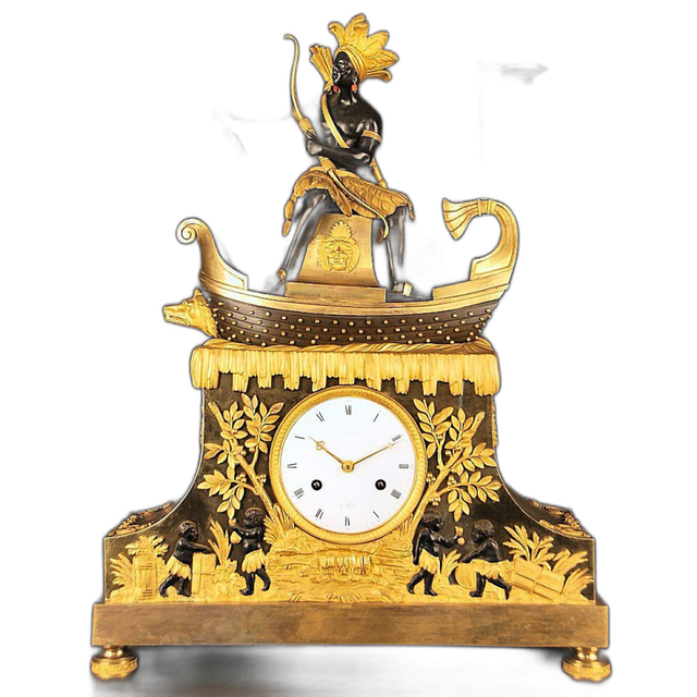 A French mantel clock, the 'Amerindian hunter'  à Paris, circa 1800.