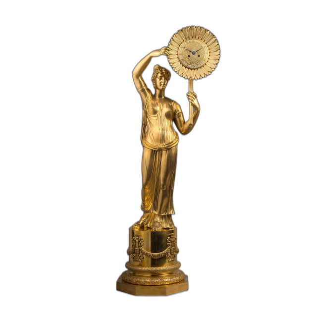 Mantel clock, Clytia & sunflower, gilt bronze attributed to C. Galle, Paris c. 1810 