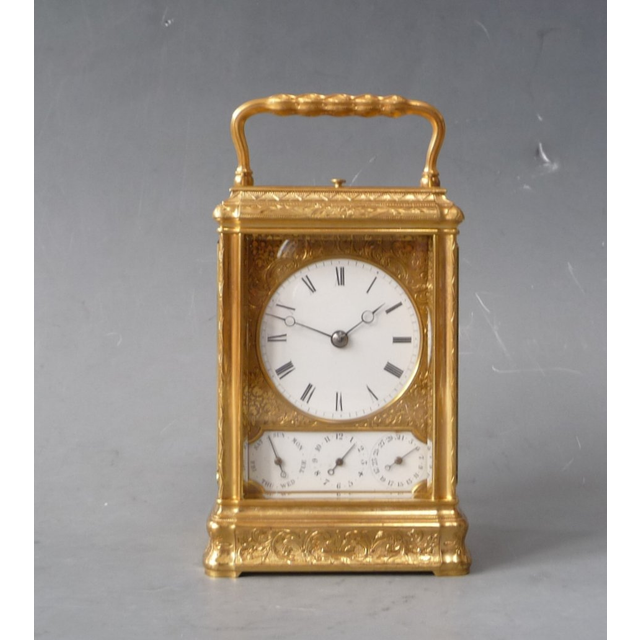 Een mooie gorge case  Franse reiswekker, Drocourt, 8 daags, kalender en wekker, gedateerd 1868.