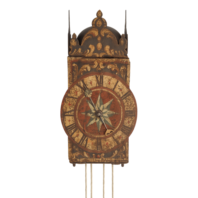 Renaissance Eisenuhr,polychrome Renaissance  iron wall clock, with balance. Circa 1650, South Germany.
