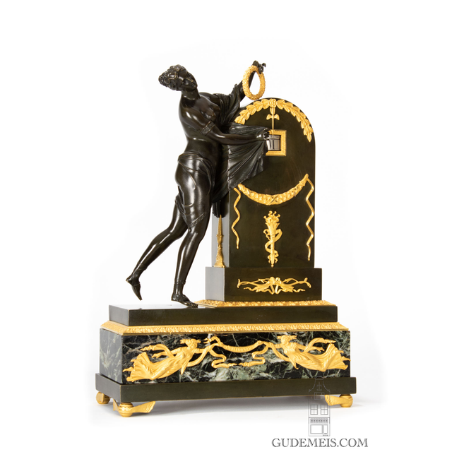 A fine French Empire mantel clock oubli du temps by Galle, circa 1810.